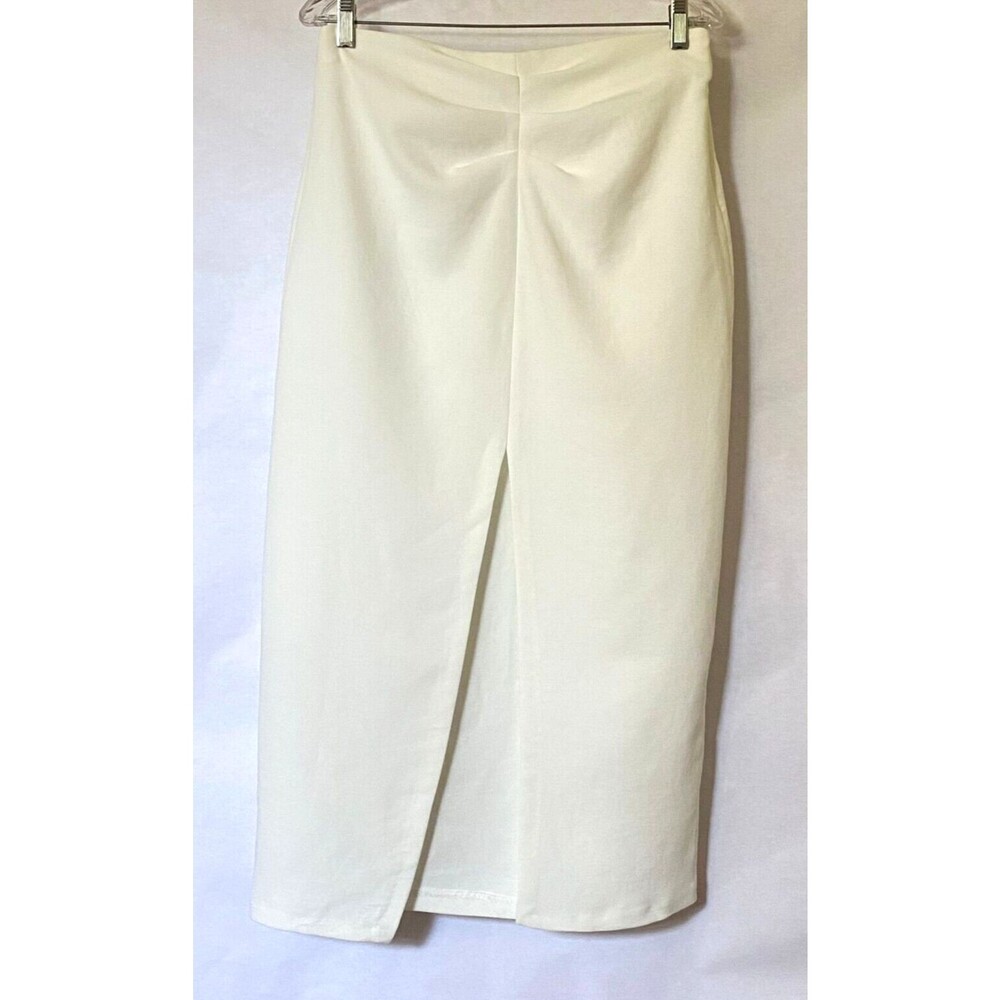 Zara Skirt Women Sz M Off White Front Asymmetrical Split Cinched Waist NWT Flaws